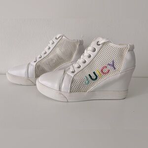 Juicy Couture Women's Jump Platform Mesh Sneaker Wedge Size 7.5 in White
